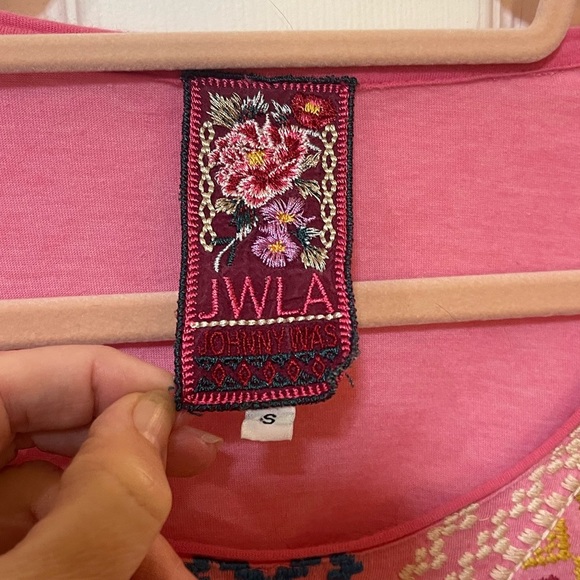 Johnny Was JWLA embroidered handkerchief hem tunic T-shirt pink small - Picture 8 of 9